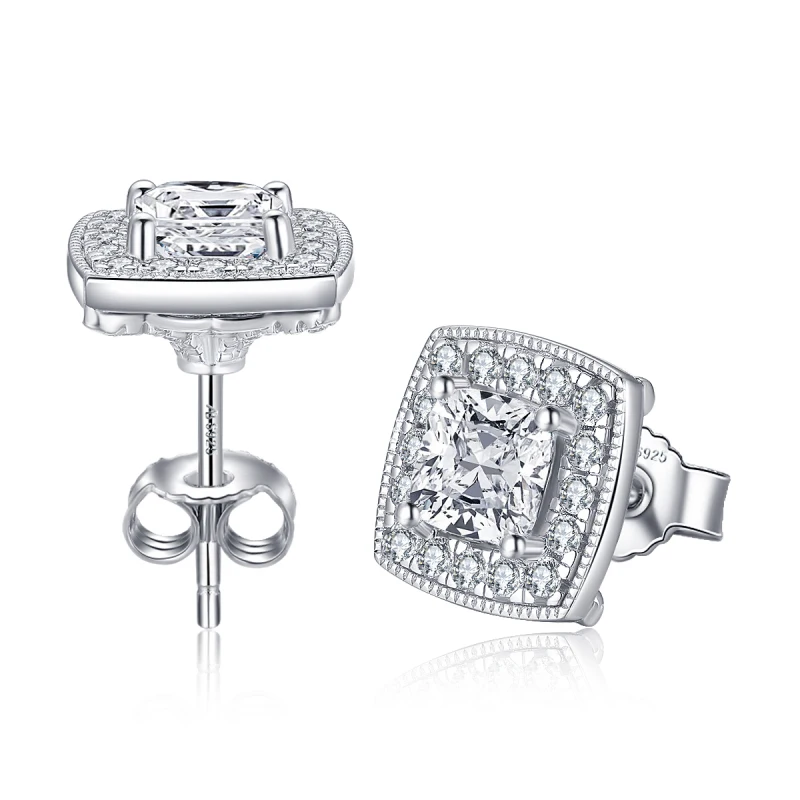 

QYI Luxury Female 5A Zircon Stone Earrings Fashion 925 Silver White Earrings Vintage Double Stud Earrings For Women