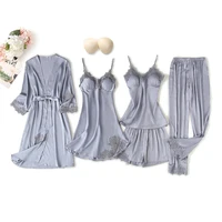 new 5 pieces women pajamas sets faux silk pajamas sleepwear sets elegant sexy lace fashion spring autumn homewear