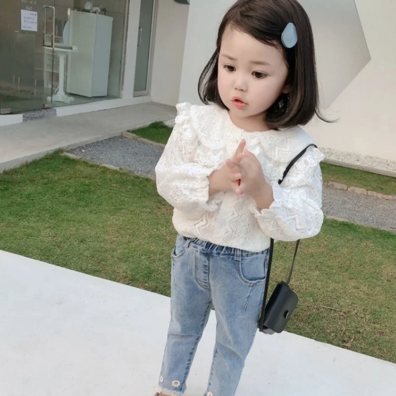 Осенняя Изысканная одежда для маленьких девочек детская белая рубашка с