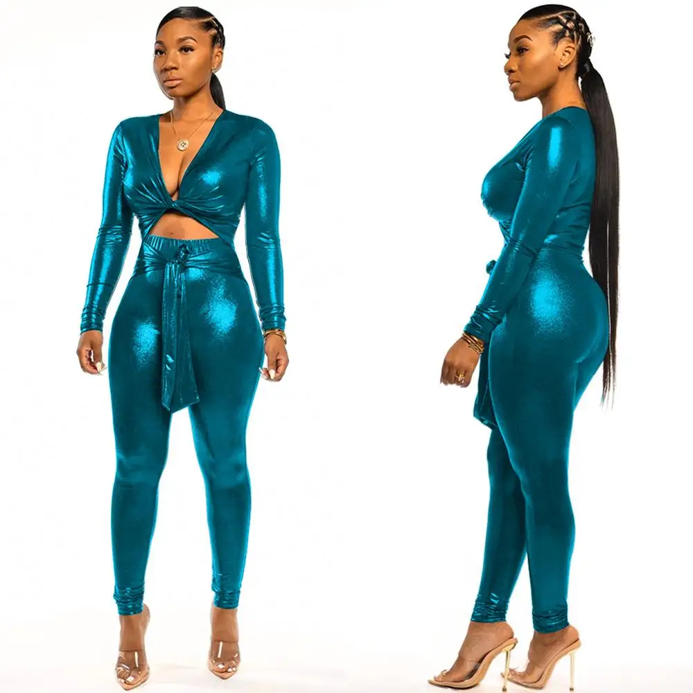 Сексуальный комбинезон Женский Повседневный Комбинезон блестящий с длинным