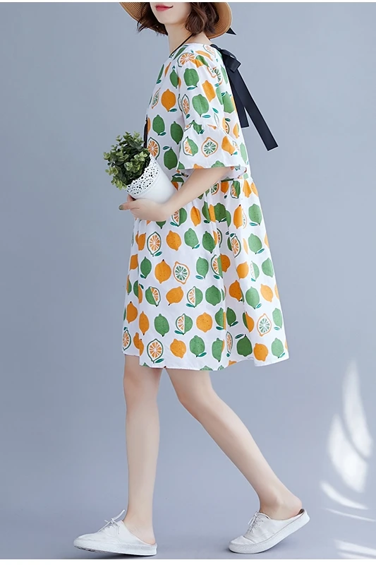

COIGARSAM Loose Women dress New Summer Dresses Green Yellow Lemon 8838