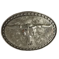 retail fashion men belt buckle with 9675mm oval cool 3d silver bull head metal buckles jewelry accessories fit 4cm wide belt
