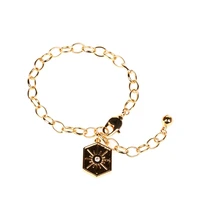 hexagon insert zircon cz starburst pattern pendant chain bracelet for women shiny bells geometric charm bangle jewelry present