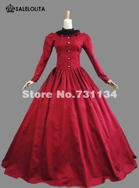 

Женское платье с длинным рукавом, красное платье в викторианском стиле 19-го века, платье королевы Великобритании и викторианской эпохи Возр...