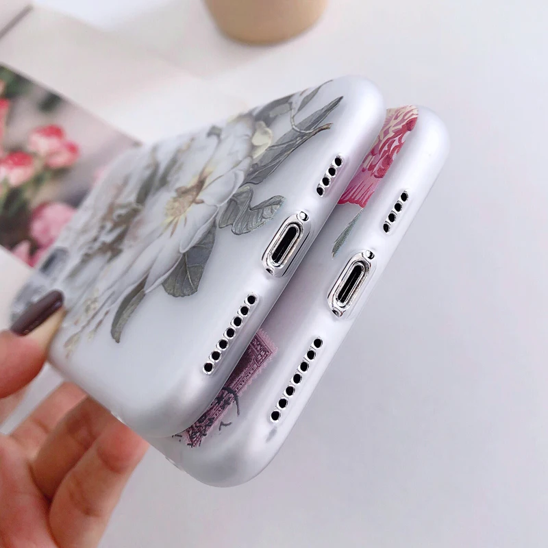 Чехол для iPhone 12 11 Pro XS Max XR 12Mini милый ретро чехол телефона с рельефным розами X 6 7 8 Plus
