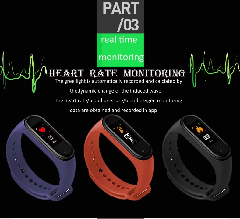 M4 Fitness Tracker Sport Smart Band Heart Rate Blood Pressure Watch Monitor Health Wristband | Электроника