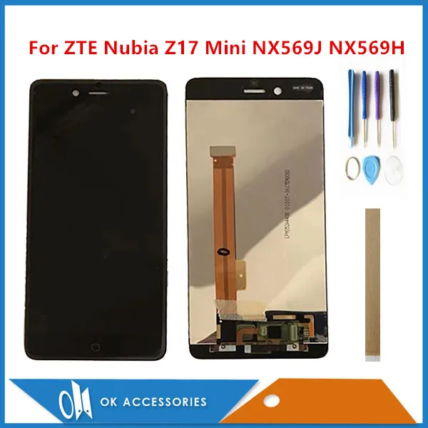 

5.2" For ZTE Nubia Z17Mini Z17 Mini NX569J NX569H LCD Display With Touch Screen Digitizer Sensor White Black With Tools Tape