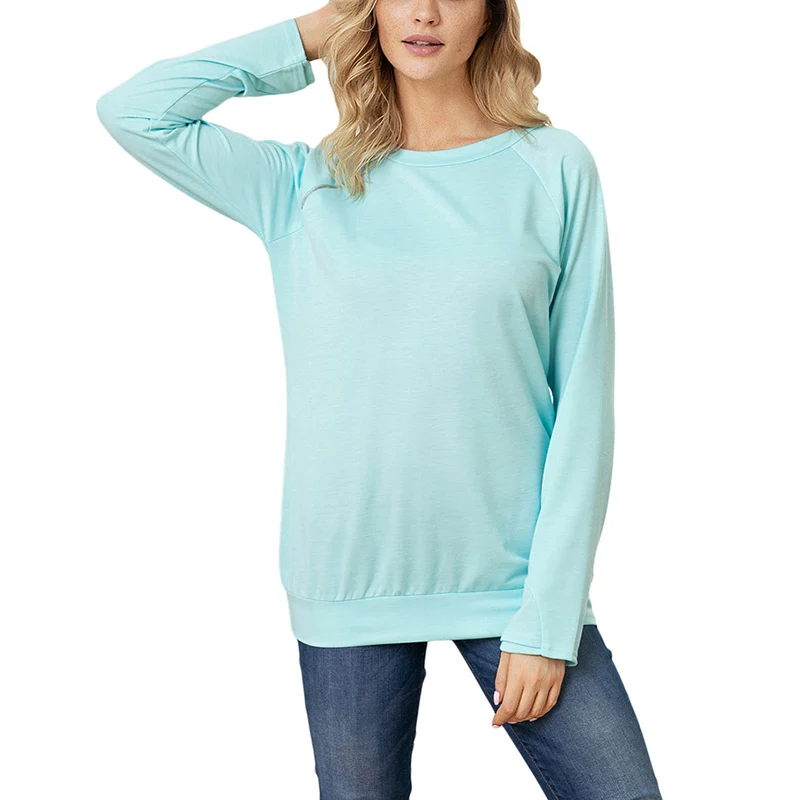 

Pop Women Autumn T-shirts Long Sleeves Round Neck Zipper Pullover Loose Casual Tops Pop 88