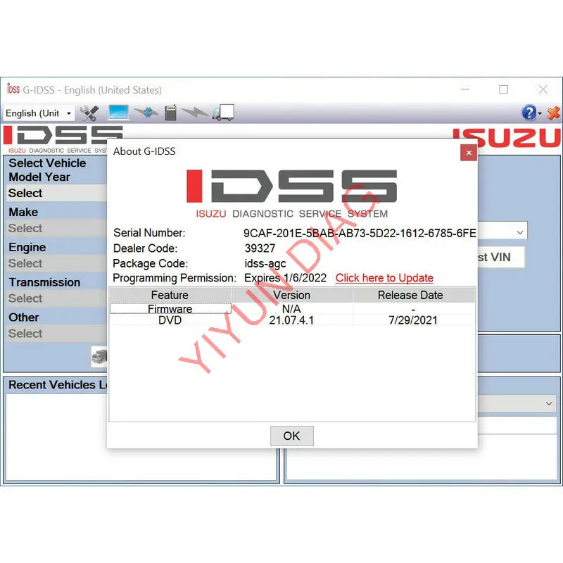 Программное обеспечение для двигателя грузовика Isuzu G-IDSS Export и domostic 2021 07-система