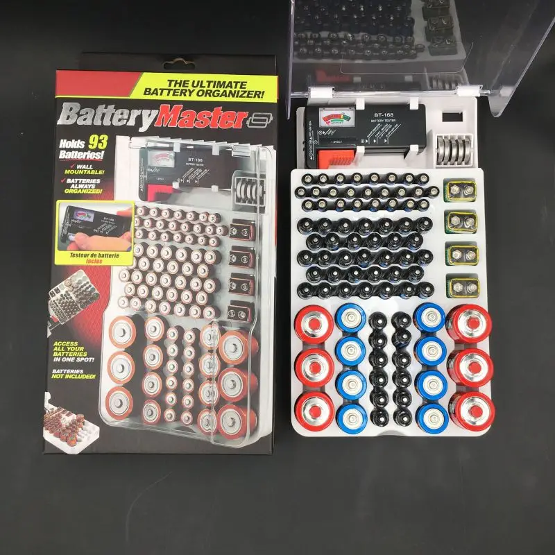 

Battery Organizer Storage Box With Digital Battery Tester Battery Storage Case For AAA,AA, 9V N06