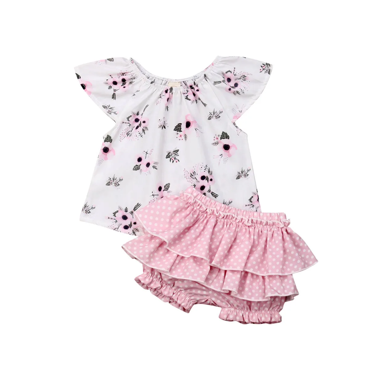 2019 г. Комплекты одежды с цветочным принтом для новорожденных девочек топы юбка +