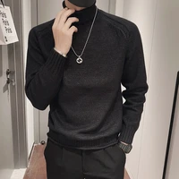 korean solid color knitted sweater for mens turtleneck casual sweater autumn winter long sleeve warm knitwear pullover homme