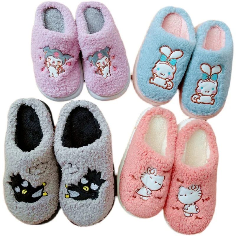 

Women Slippers Girl Cute Cartoon Kuromi Cinnamorolled Plush Warm Shoes Indoor Ladies Slippes Home Shoes Couples Christmas Gifts