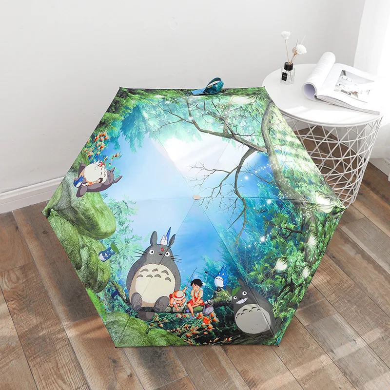 

Cute Cartoon Compact Pocket 5-Fold Umbrella For Women Mini Portable Black Coating Sunshade For Female Ultra Light Parasol