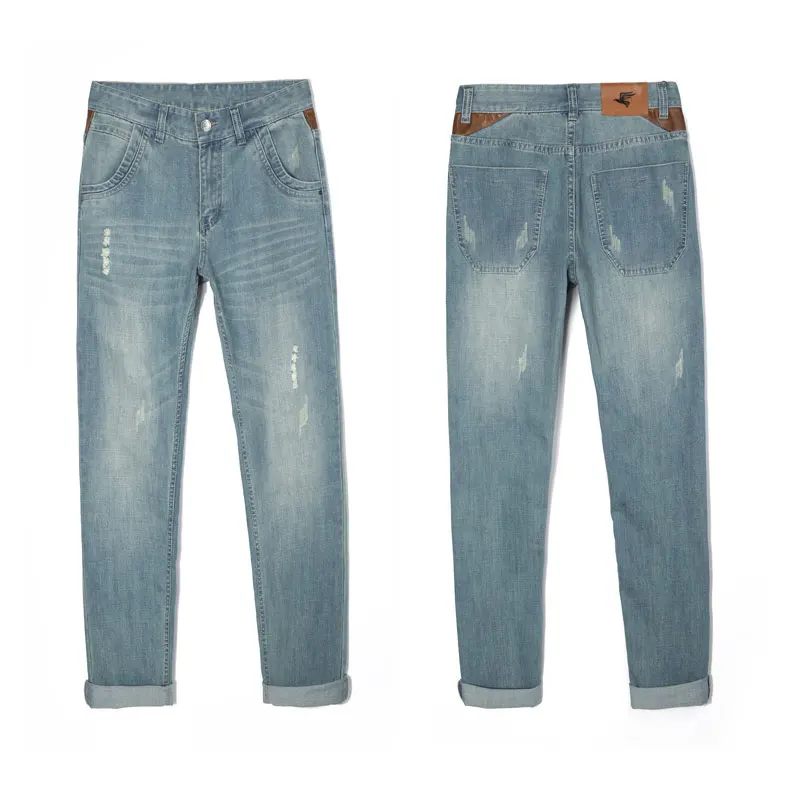 Summer Thin Section Men Jeans Straight Breathable Elastic Loose Baggy Harem Hip Hop Denim Pants Cotton Blue Wide Leg Trousers