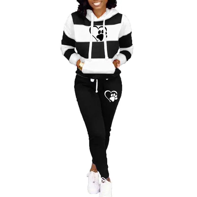 

Casual Two Piece Outfits Pullovers Hoodies and Elastic Waist Jogger Pants Spring Autumn Tracksuit Woman Suit Female Sets 2021