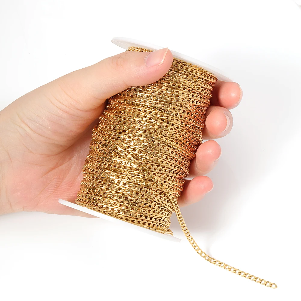 2 метра нержавеющая сталь золотой тон звеньевая цепь 3 мм ширина оптом ювелирные