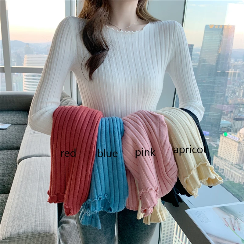 Пуловер женский трикотажный с круглым вырезом и длинным рукавом | Женская одежда