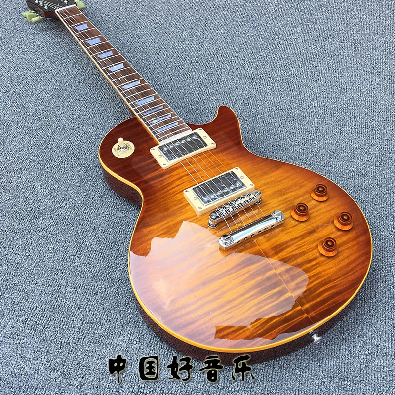 

39-дюймовая Высококачественная заводская цена, корпус из красного дерева, гриф из красного дерева, тигровый узор LP, электрическая гитара для профессиональной