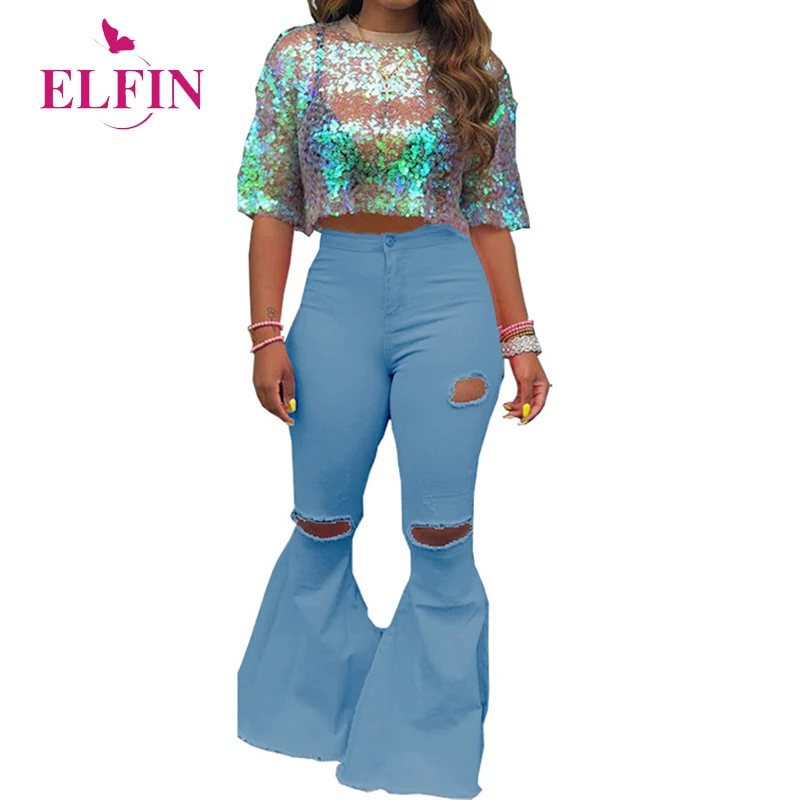 

Уличная джинсы с высокой талией, расклешенные штаны Womn/сексуальное открытое платье размера плюс, зимняя женская одежда 2020 SJ4645R