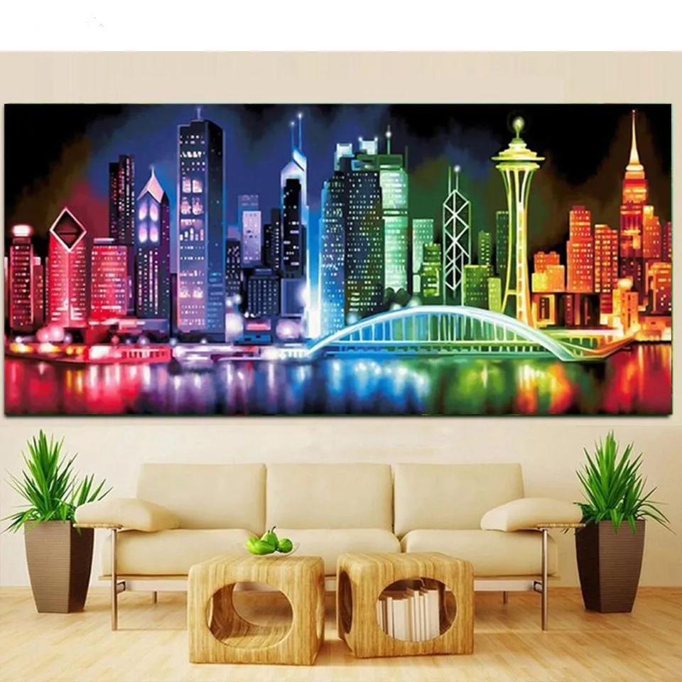 

Diamond Embroidery Landscape Picture Of Rhinestone Bright Lights,Big City DIY Diamond Painting Cross Stitch Full Square round