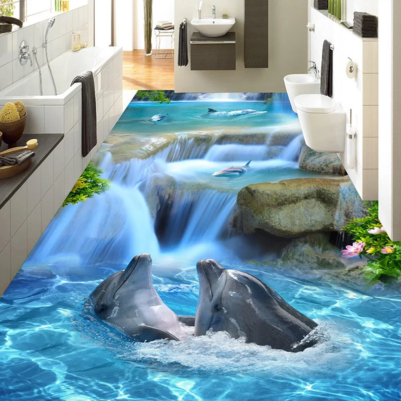 

Custom Photo Dolphin 3D Flooring Sticker Mural Wallpaper Bathroom Living Room PVC Self-Adhesive Waterproof Floor Decor Painting