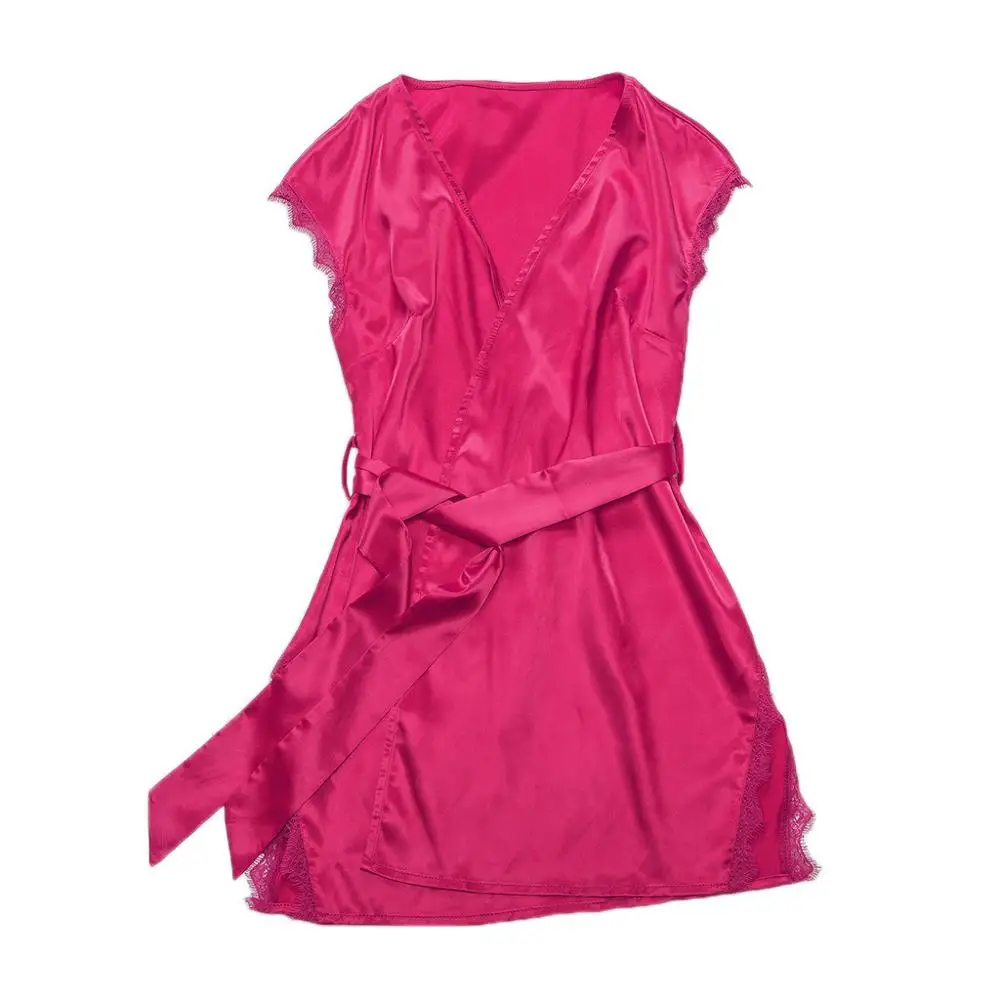 Женское пикантное свадебное платье короткий халат атласный шелк кружевная