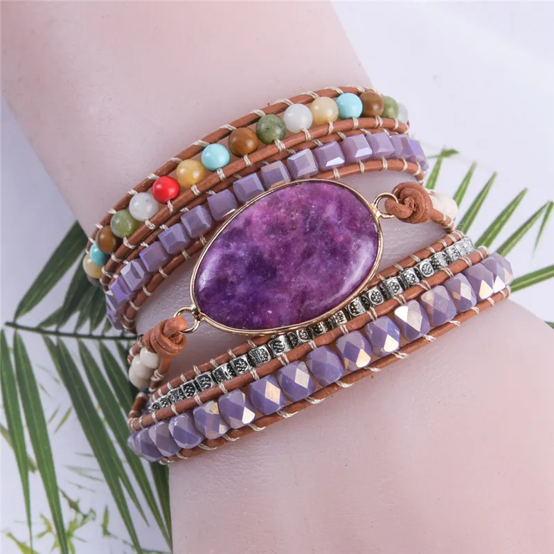 Leather Wrap Bracelet Natural Stone Beaded 5X Layers Statement Art Christmas Jewelry Gifts Drop Shipping | Украшения и аксессуары