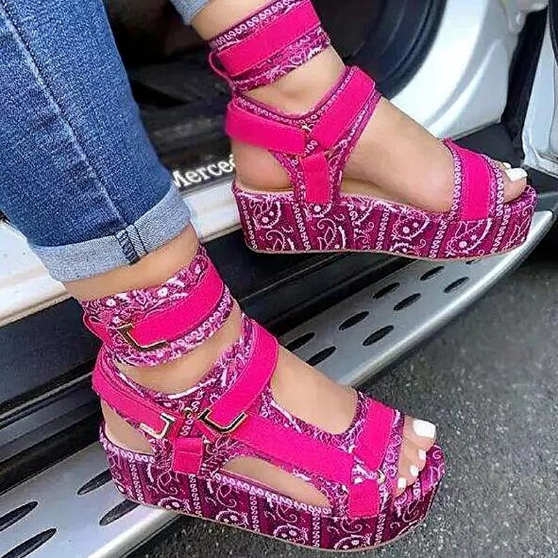 

Women's Sandals New Thick-soled Increased Cashew Satin Sandals Women's Velcro Fish Mouth Open-toe Sandals Women's Shoes 2021