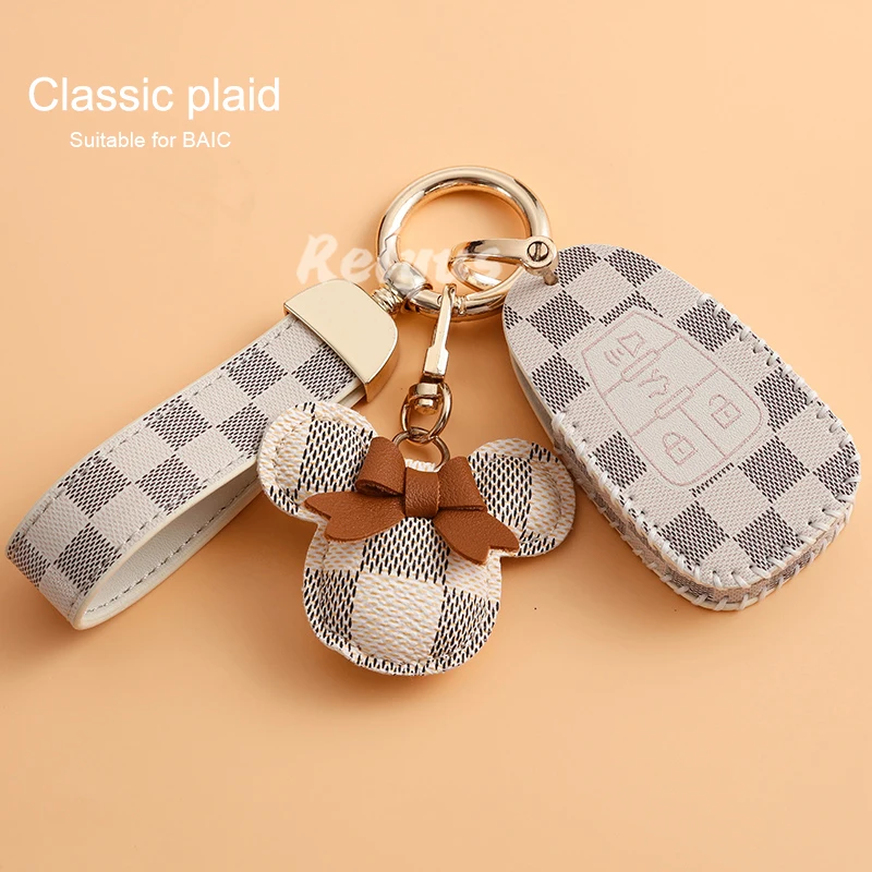 

Leather Car Key Case Cover Protection For BAIC EU5 D50 BJ40 DJ80 Remote Smart Key Case Holder Cover Auto Keychain Accessories