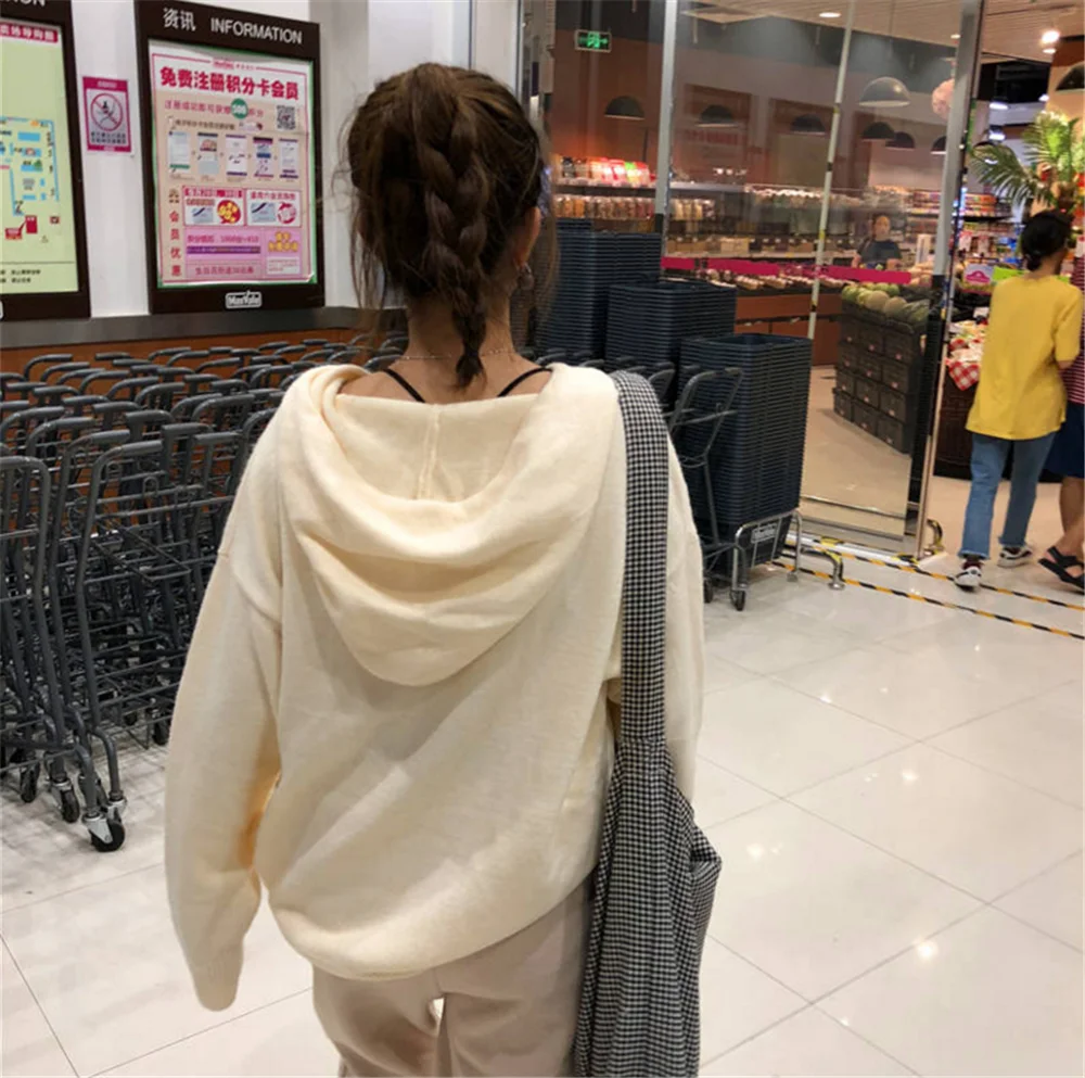 Women Sweater Spring Autumn Long Sleeve Solid Hooded Knitted Casual Pullover Plus Size Soft Jumpers sweter mujer | Женская одежда