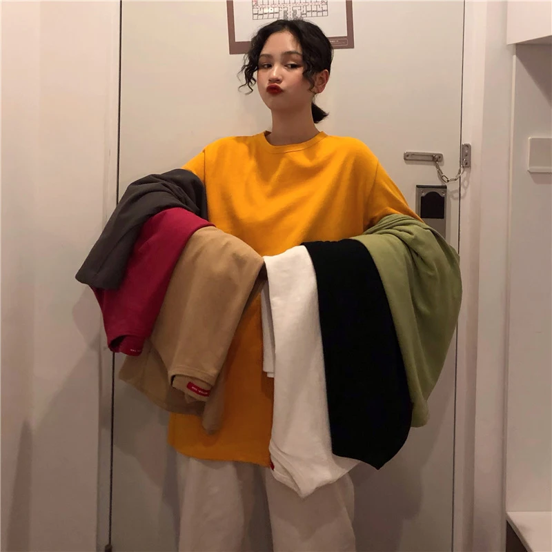 

UETEEYMALL Basic Cotton Solid t Shirt Summer t Shirt Women Simple Solid O-Neck Tshirt 2020 New 10 Color Loose Casual Tees