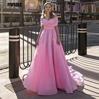 fivsloe stylish puffy pink off shoulder evening dresses high split african birthday special occasion dresses prom party gowns