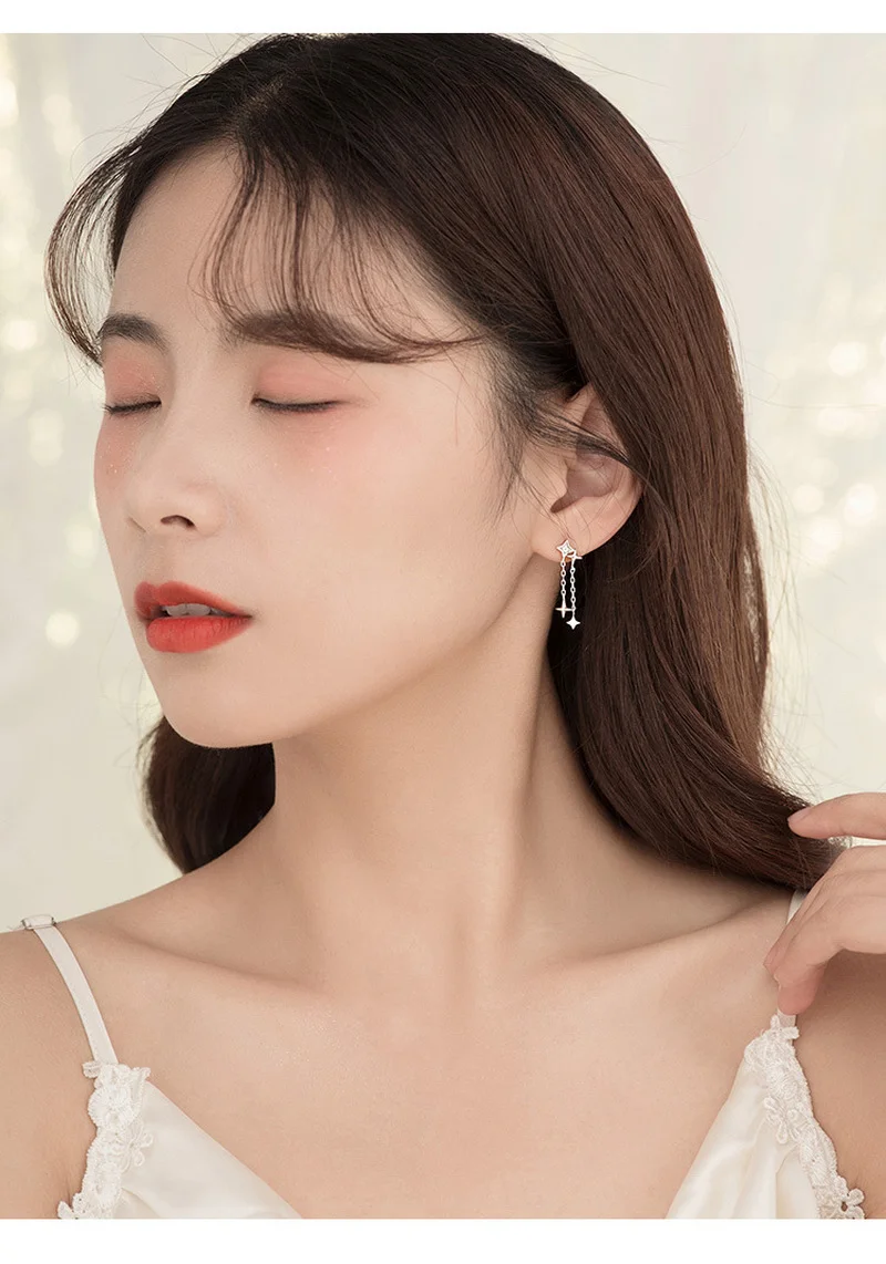 

S925 Silver Color New Zircon Star Earrings For Women Tassel Temperament Exquisite Premium Ear Pendant Trend Jewelry Accessories