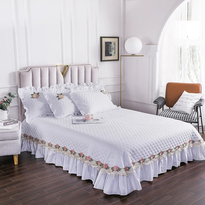 

Роскошное белое хлопковое кружевное стеганое одеяло, покрывало для кровати, простыня, наволочки, наволочки, Королевский размер #/