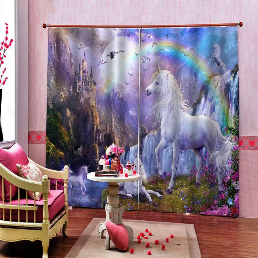 Белая лошадь 3D занавес Роскошная затемненная оконная занавеска гостиная дети s