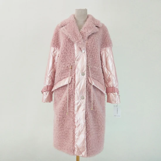 pink Розовое пальто для женщин зима Новое поступление х-длинная пуховая куртка Лоскутная парка из натурального овечьего меха с отложным воротником одежда толстая теплая - Цвет: pink
