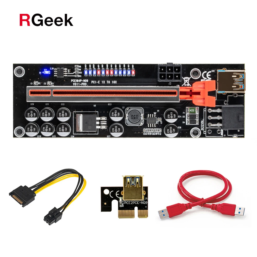 

RGEEK PCIE Riser 011 V011 Pro Plus PCI-E PCI E Express Card GPU 1X to X16 6pin Adapter Cable Mining Riser For Video Card Super