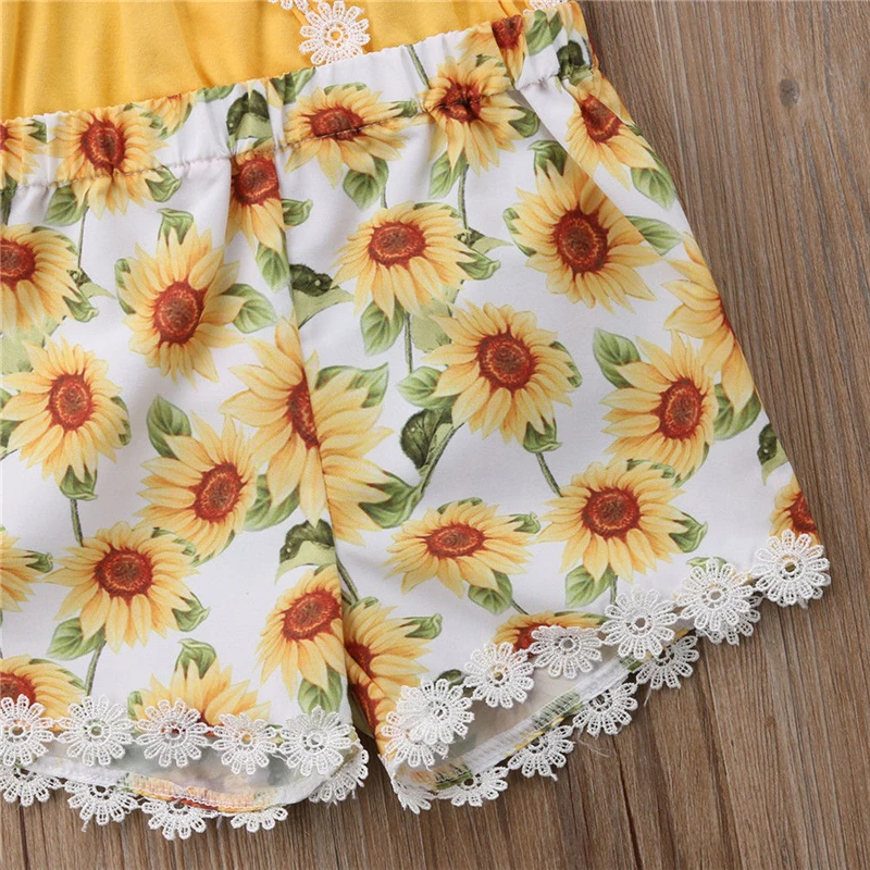 

AA Girls Sunflower Romper Kids Baby Girls Halter Lace Romper Jumpsuit Children Girls One Piece Clothes Playsuit Cotton Outfits