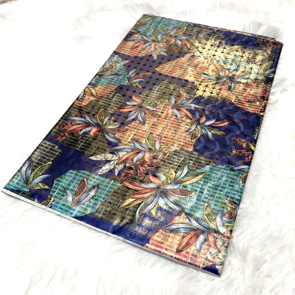 

5 Yards Bzin Riche Fabric Hot stamping Gold Embossing Guinea Brocade Fabric High Quality Bazin Riche Priting Latest Bride Dress