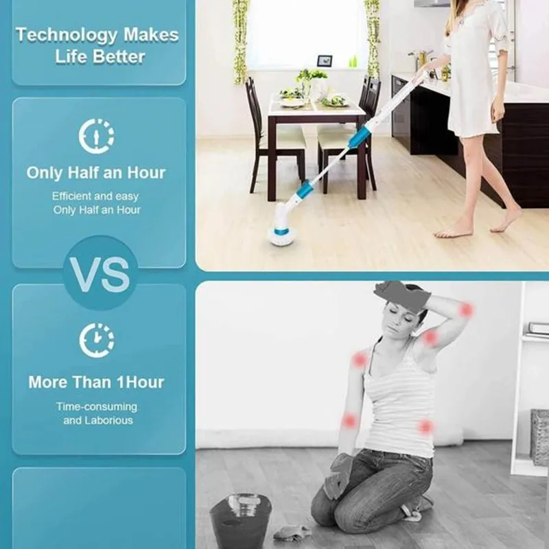 

Electric Spin Scrubber Turbo Scrub Cleaning Brush Cordless Chargeable Bathroom Cleaner with Extension Handle Adaptive Brush Tub
