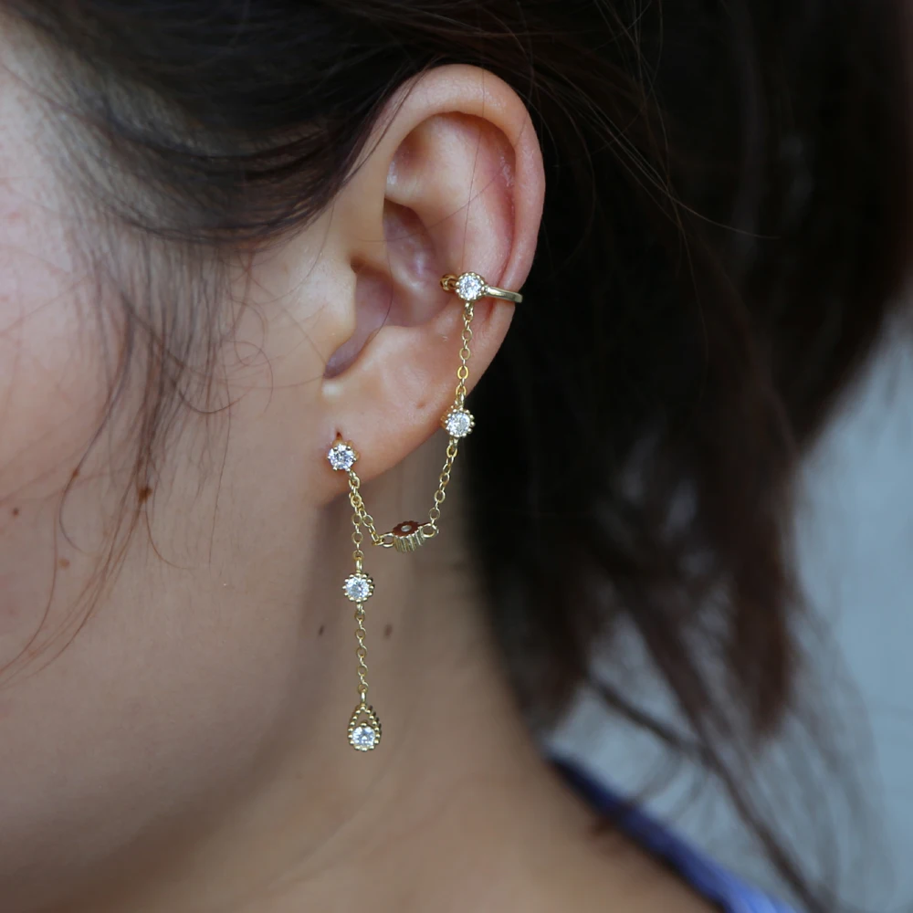 Круглая Серебряная циркониевая Капля воды кисточка запонки для ушей серьги