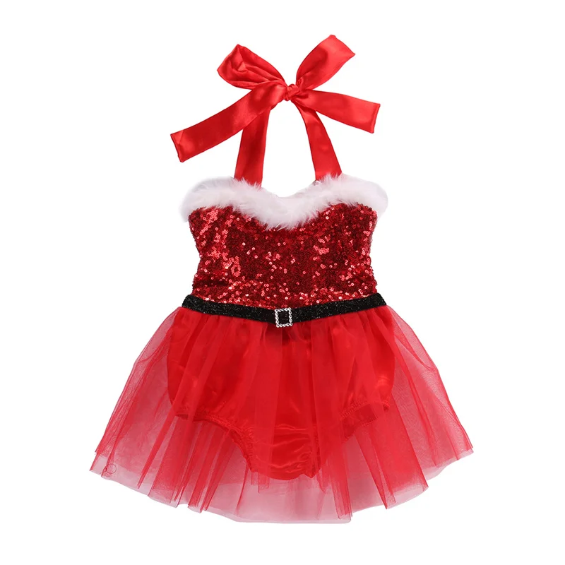 

Newborn Kids Clothes Baby Girls Rompers Dress 2021 Santa Claus Sequin Jumpsuit Christmas Outfits Costume Bebe Baby Lace Bodysuit
