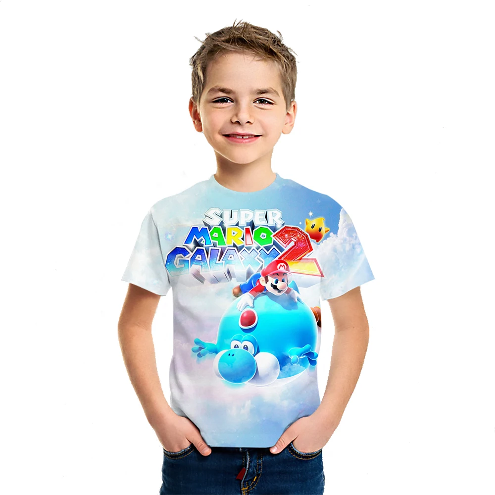 

Mario anime summer new children's cotton T-shirt European and American boys and girls loose half-sleeved tops