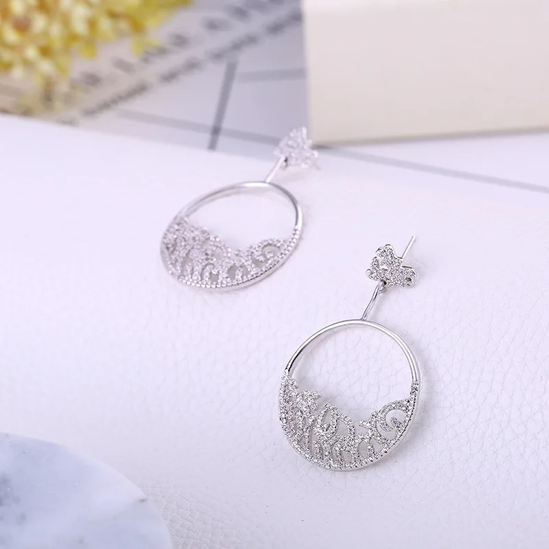

European and American big brand zircon earrings women's hollow micro-inlaid retro pattern earrings earrings round large hoop ear