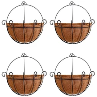 metal hanging planter basket with coco coir liner wall mount wire plant holder for indoor outdoor garden porch 4 pack