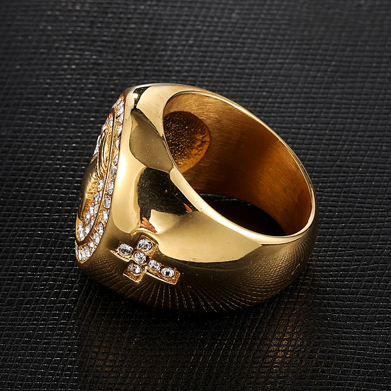 Bling Iced Out кристалл золотой цвет крест молитвенная рука титановое кольцо из нержавеющей стали для мужчин хип-хоп ювелирные изделия