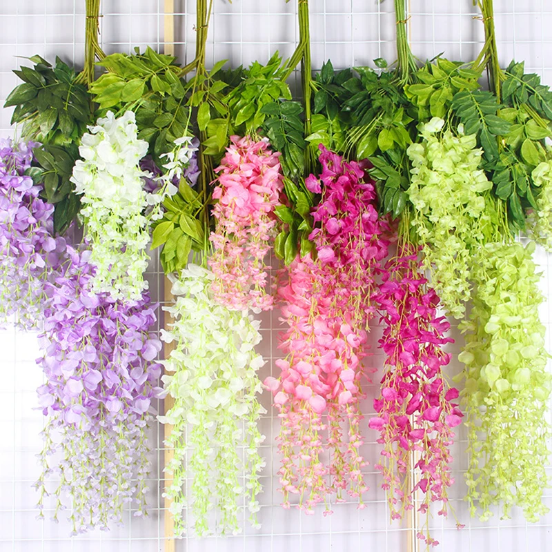 

6 Pieces Wedding Decoration Artificial Flower Wisteria Flower Vine Hanging Wreath DIY Bridal Family Garden Courtyard Decor