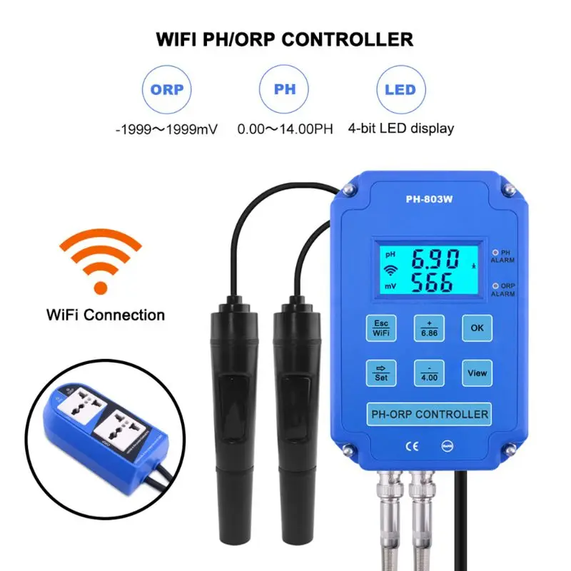 

Новейшая модель; PH-803W 2-в-1 PH ORP тестер окислительно-восстановительного контроллер Wi-Fi, Выход Мощность реле монитор для измерения температуры ...