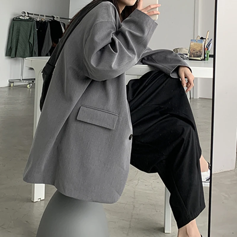 

Oversized Korea Vintage Blazer Women Loose Casual Blazer Suit Single Breasted Blazer Coat Female Chic 2021